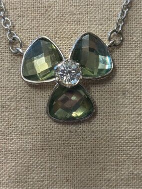 Anne Klein Silver-Tone Necklace with Green Crystal Trio